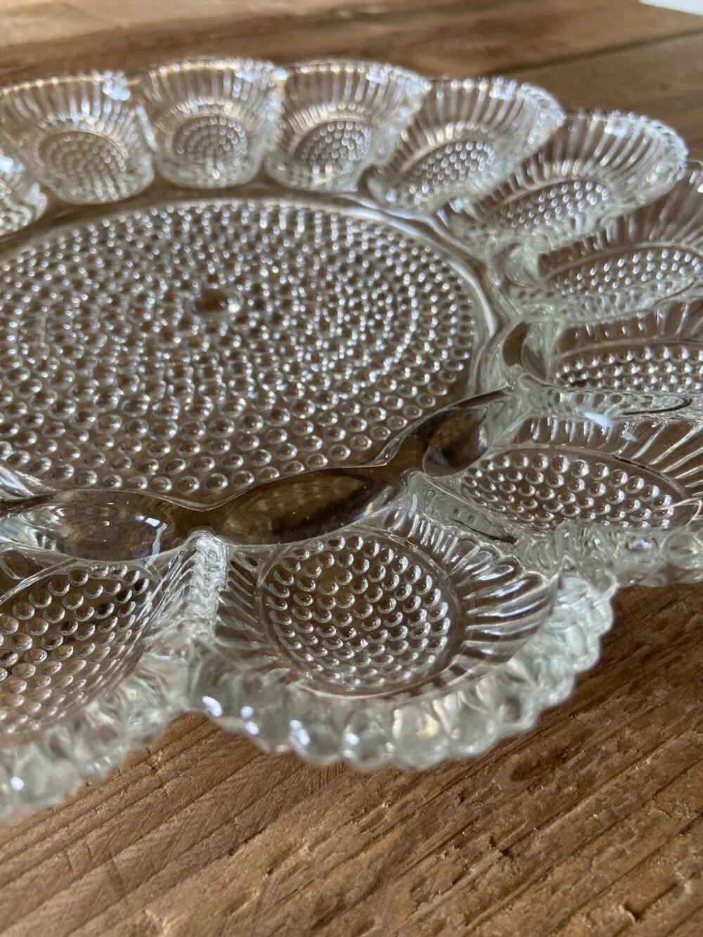 Vintage Indiana Glass Hobnail Deviled Egg Relish Plate Clear Glass 11.25